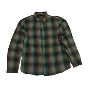 Men's VANS Johnny Layton Green Plaid Flannel Shirt XL Pocket Skateboard Surf CA